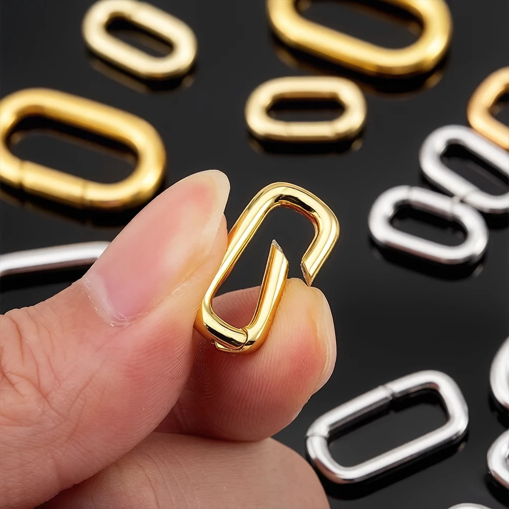 2pcs 18K Gold Plated Filled Oval Carabiner Necklace Clasps Spring Ring Pearl En…