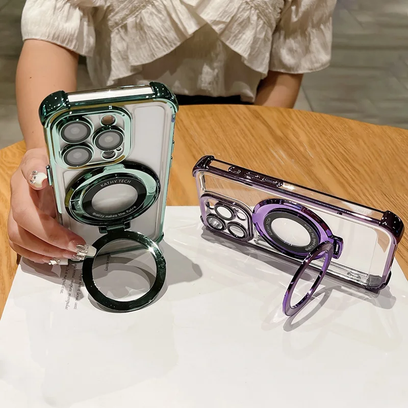 Shockproof Magnetic Bracket Phone Case with Plating Finish
