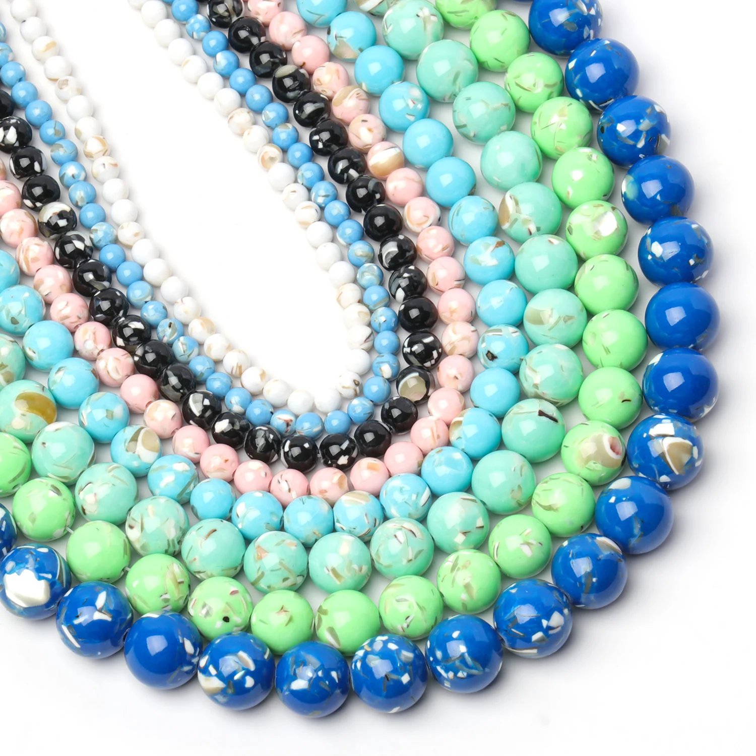 Natural Trochus Shell Turquoise Round Beads 4-12mm - Blue and Pink Loose Beads for DIY Jewelry and Bracelet Making, 15 Strand