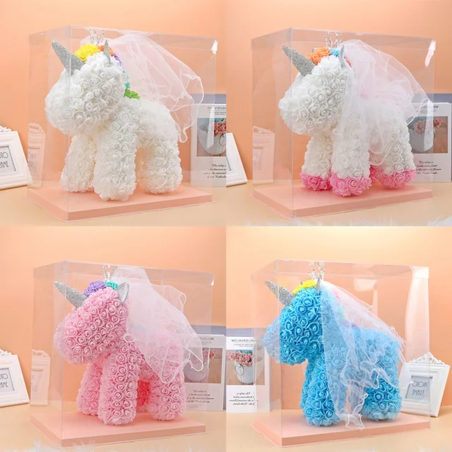 Eternal Rose Unicorns With Box Artificial PE Flower Wing Crown Veil Unicorns Valentine's Day Girl Friend Women Mother's Day Gift 1