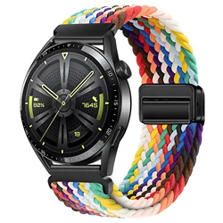 Braided Solo Loop Strap with Magnetic D Buckle, 22mm - Versatile Smartwatch Band for 22mm Oneplus Watch 2 (Official rainbow)