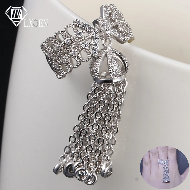 Finger Ring Adjustable Rings LXOEN Luxury Party Tassel Rings For Women Inlay Cubic Zirconia Adjustable Crown Ring
