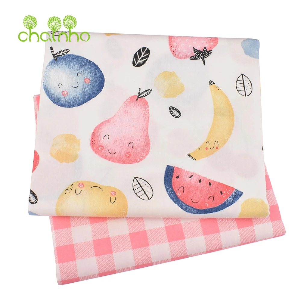 Chainho,Printed Twill Weave Cotton Fabric,DIY Sewing Quilting Material,Patchwork Cloth,6 Designs Fruit Series,2 Sizes,15C312