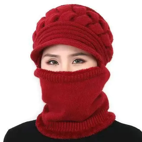 2022 Coral Fleece Winter Hat Beanies Women's Hat Scarf Warm Breathable Wool Knitted Hat For Women Double Layers Protection Caps 4