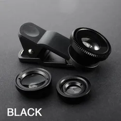 Premium 3 - in - 1 Fisheye & Wide Angle Smartphone Camera Lens Kit with Universal Phone Clip (Black)