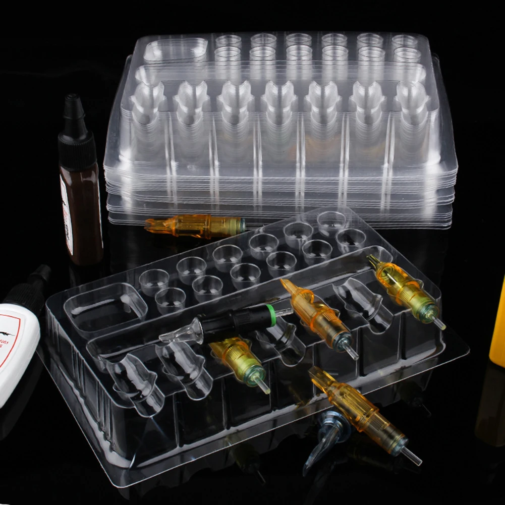 20Pcs Disposable Plastic Transpare Tattoo Accessory Storage Stand Holder Multi-function Pigment Cartridge Needles Ink Cups Tray