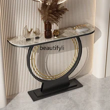 

GY Light Luxury Stone Plate Console Tables Home Decoration Wall Side View Table Simple Strip Entrance Cabinet Semicircle Console