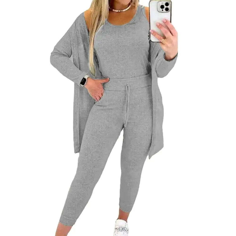 

Women Sports Suit Versatile 3-piece Women's Tracksuit Stylish Vest Slim Pants Mid-length Coat for Fall/winter Sporty Fashion