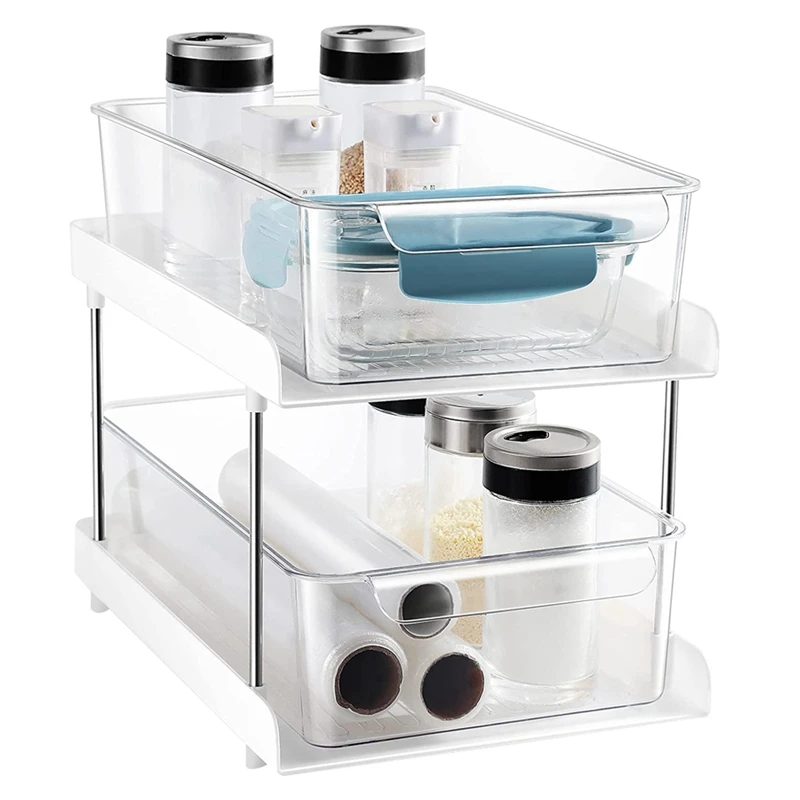 

2 Tier Organizer With Clear Drawer Bins Great For Under Kitchen Sink Organizing And Bathroom Cabinet Storage Organizer