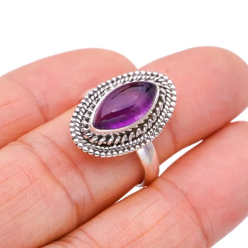 

StarGems® Natural Amethyst Handmade 925 Sterling Silver Ring 8 F2842
