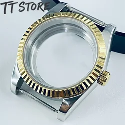 Silver Gold Rose Watch Case with Top Waterproof Sapphire Crystal - 36mm VH31 VH61 VH64 (Silvery Gold A10)