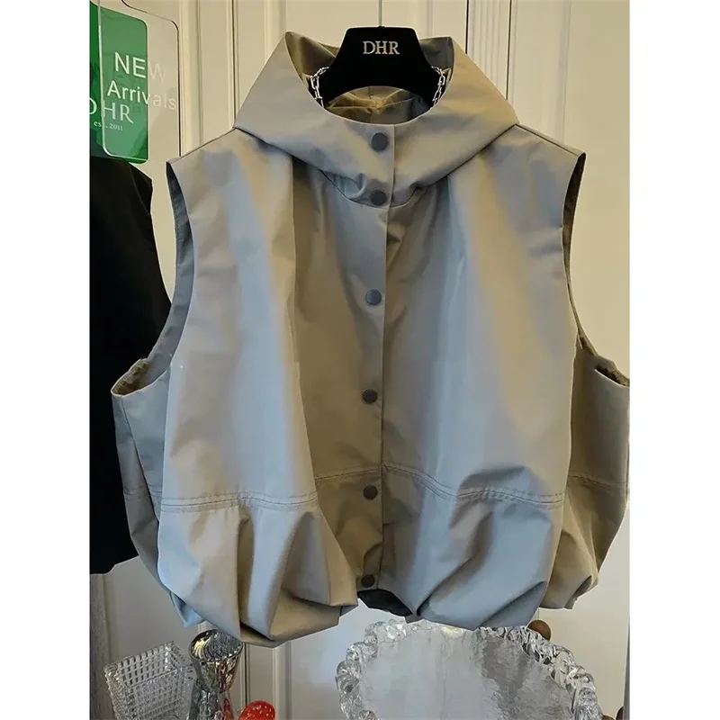 Fashion Hooded Women\'s Vest Coat Vintage Loose Sleeveless Jackets Female spring Autumn Street Casual Women waistcoat outwear