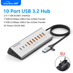 Blueendless Aluminum USB - C Hub: High - Speed 10Gbps 7 - Port Splitter Adapter (HU101 EU PLUG)