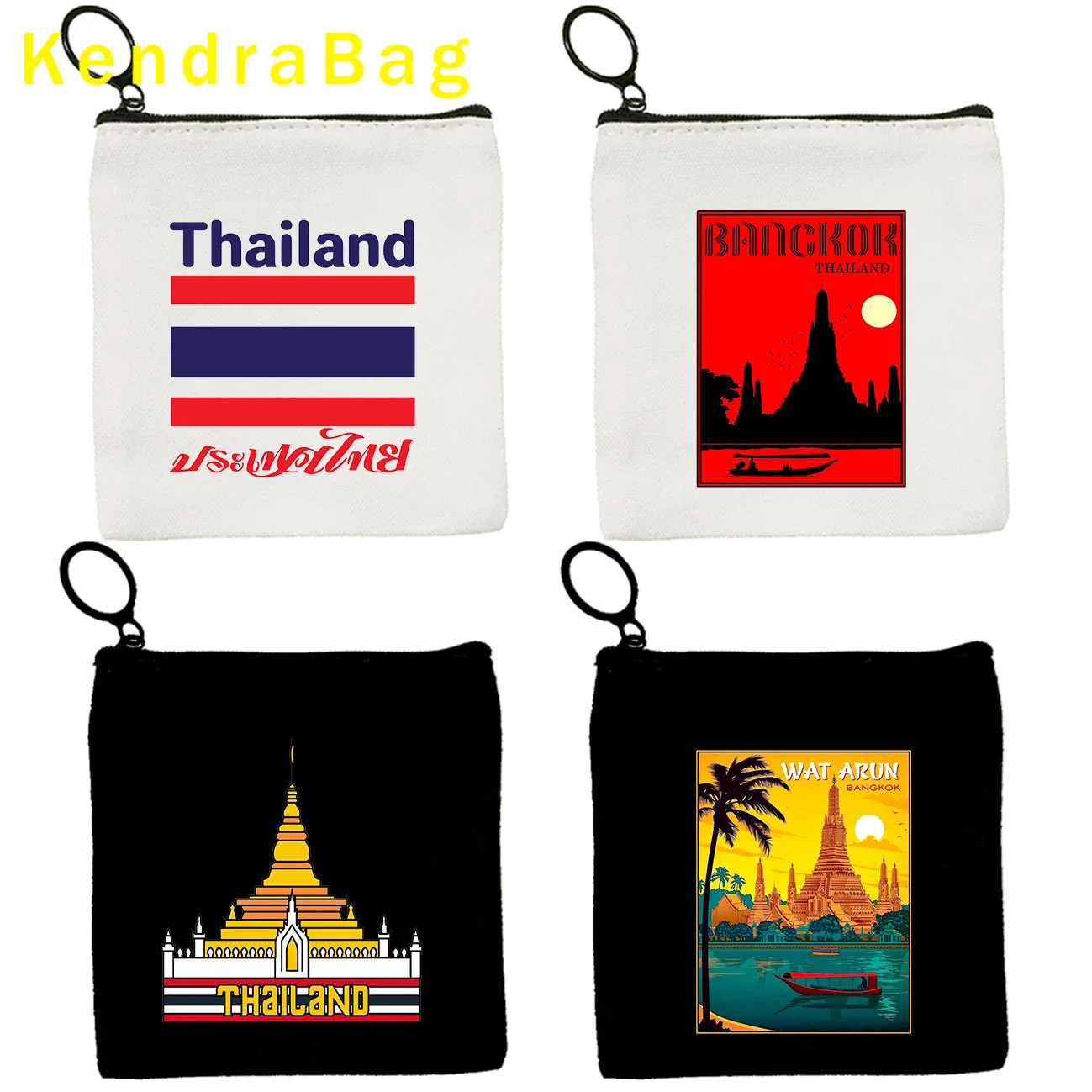 Винтажный дорожный кошелек из Бангкока, Пхукет, таиландский флаг, храм ват арун на рассвете, Холщовый кошелек для мелочи, брелок, сумки для хранения, кошелек, сумка на молнии