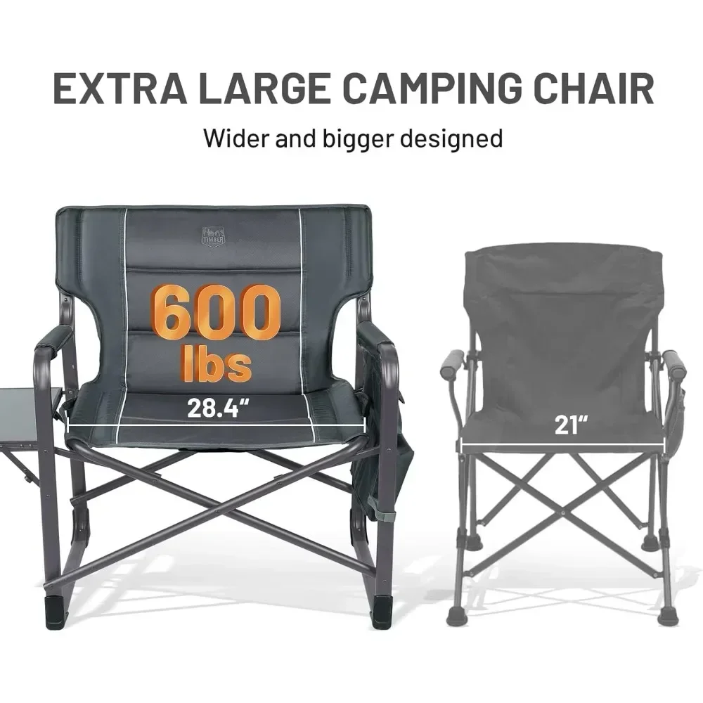 Upgraded XXL Oversized Folding Directors Chairs with Side Table, Pocket, and Heavy Duty Camping Features