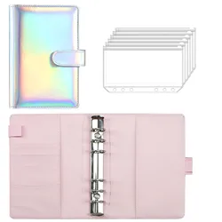 Laser Budget Binder with Zipper Envelopes for Cash Organization and Money Saving, A6 Planner with 6 Pockets (Silver)