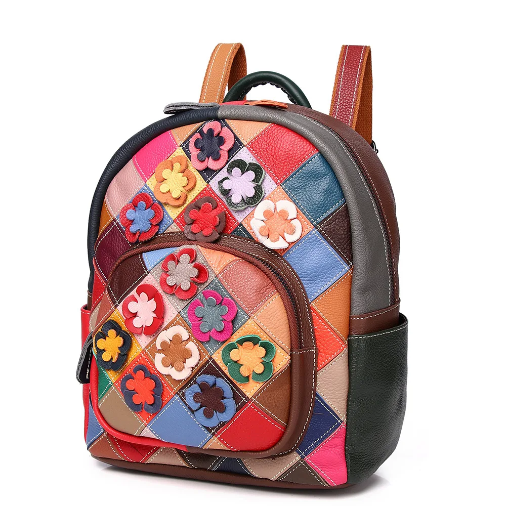 

Royal Bagger Backpacks for Women Genuine Cow Leather Ladies Vintage Fashion Large Capacity Travel Weekender Bag Appliques 829