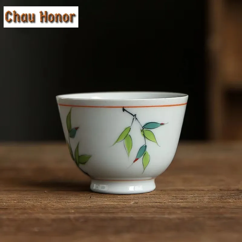 2pc/lot Japanese Underglaze Color Hand Painted Bamboo Painting Tea Cup Ceramic Kung Fu Tea Set Master Cup Tea Ceremony 40ml