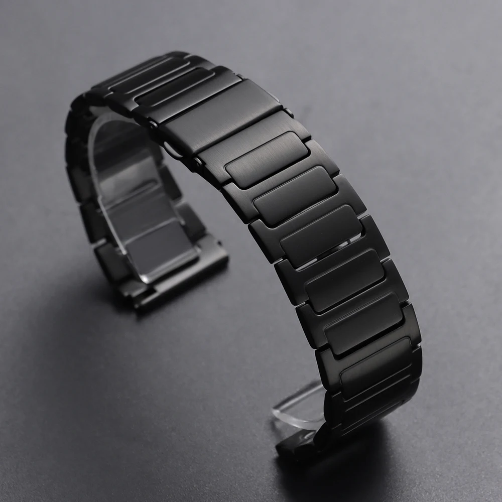 Elegant Silver & Black Stainless Steel Watch Bracelet with Butterfly Clasp
