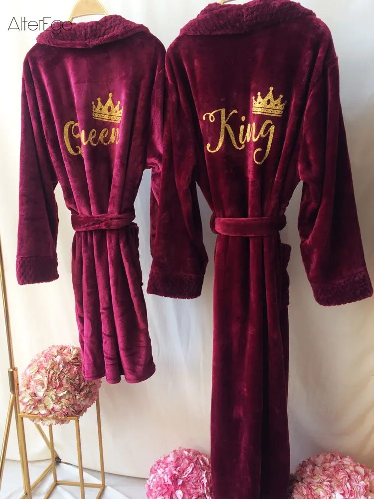 CustomCoupleBathrobePersonalizedWeddingBathrobeFlannelAnniversaryKingQueenRobes