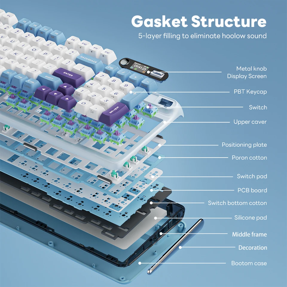 KZZI Z98 TFT Color Screen Wireless Keyboard Gasket Hot-swap with