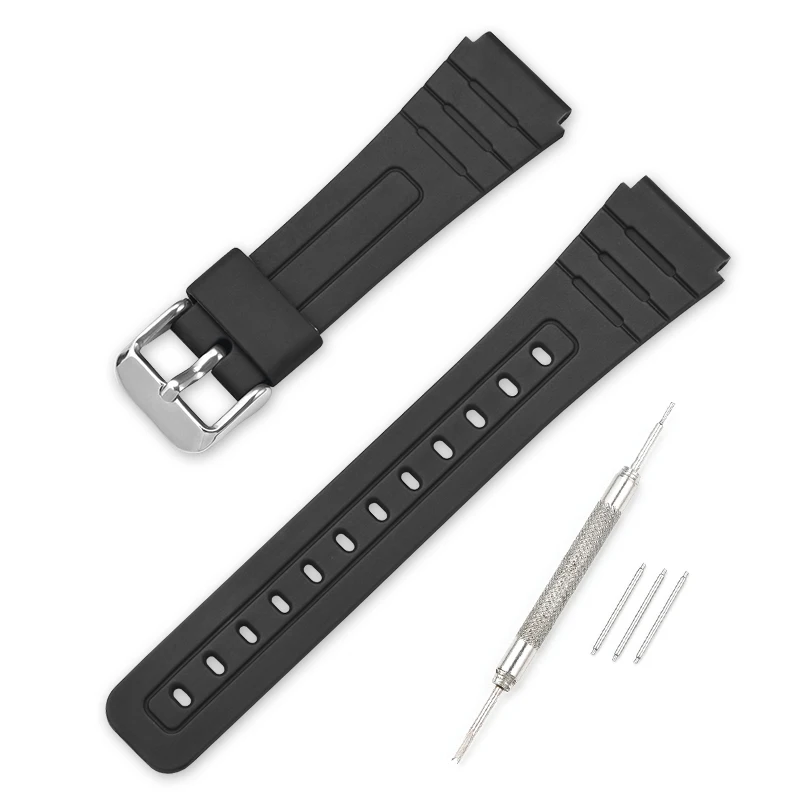Sport Waterproof Resin Strap with Stainless Steel Buckle, 18mm TPU Replacement Watch Band
