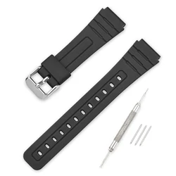Sport Waterproof Resin Strap with Stainless Steel Buckle, 18mm TPU Replacement Watch Band - 18mm (Black)