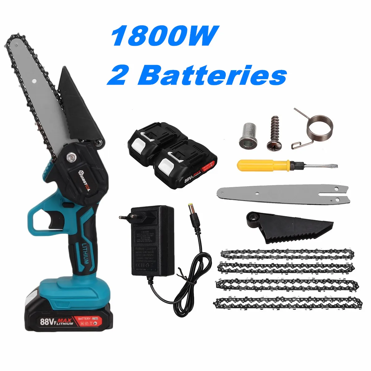 

6 Inch Electric Chain Saw Wood Cutting Pruning Chainsaw Garden Tool Rechargeable Woodworking Tool with 4pcs Chains