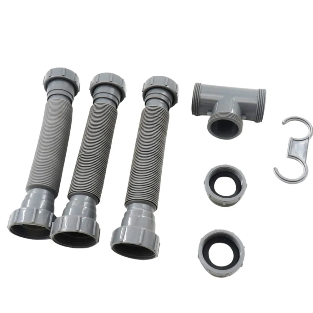 Adjustable Double Sink Drain Kit: Flexible 1-1/2 & 1-1/4 Inch P Trap Sink Drain Adjustable Pipes Leak-Proof Accessories