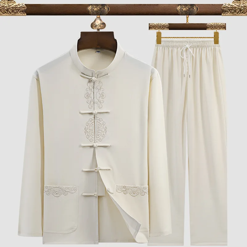 Mandarin Collar Casual Tang Clothing Embroidered Hanfu Kung Tang Suit Chinese Men's Suit chinese traditional costume