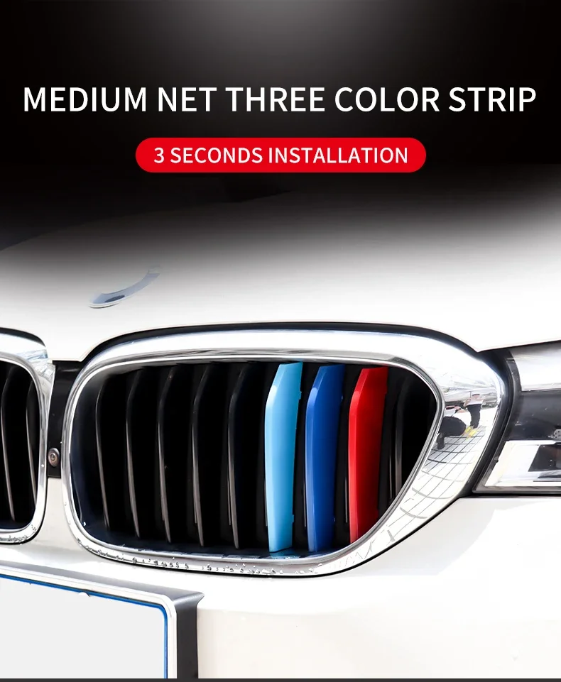 3PCS ABS Tri-farbe Auto Racing Grills Trim Streifen Für BMW 1 Serie E81 E82 E87 E88 f20 F40 M-Power Styling Außen Zubehör – Detail 9