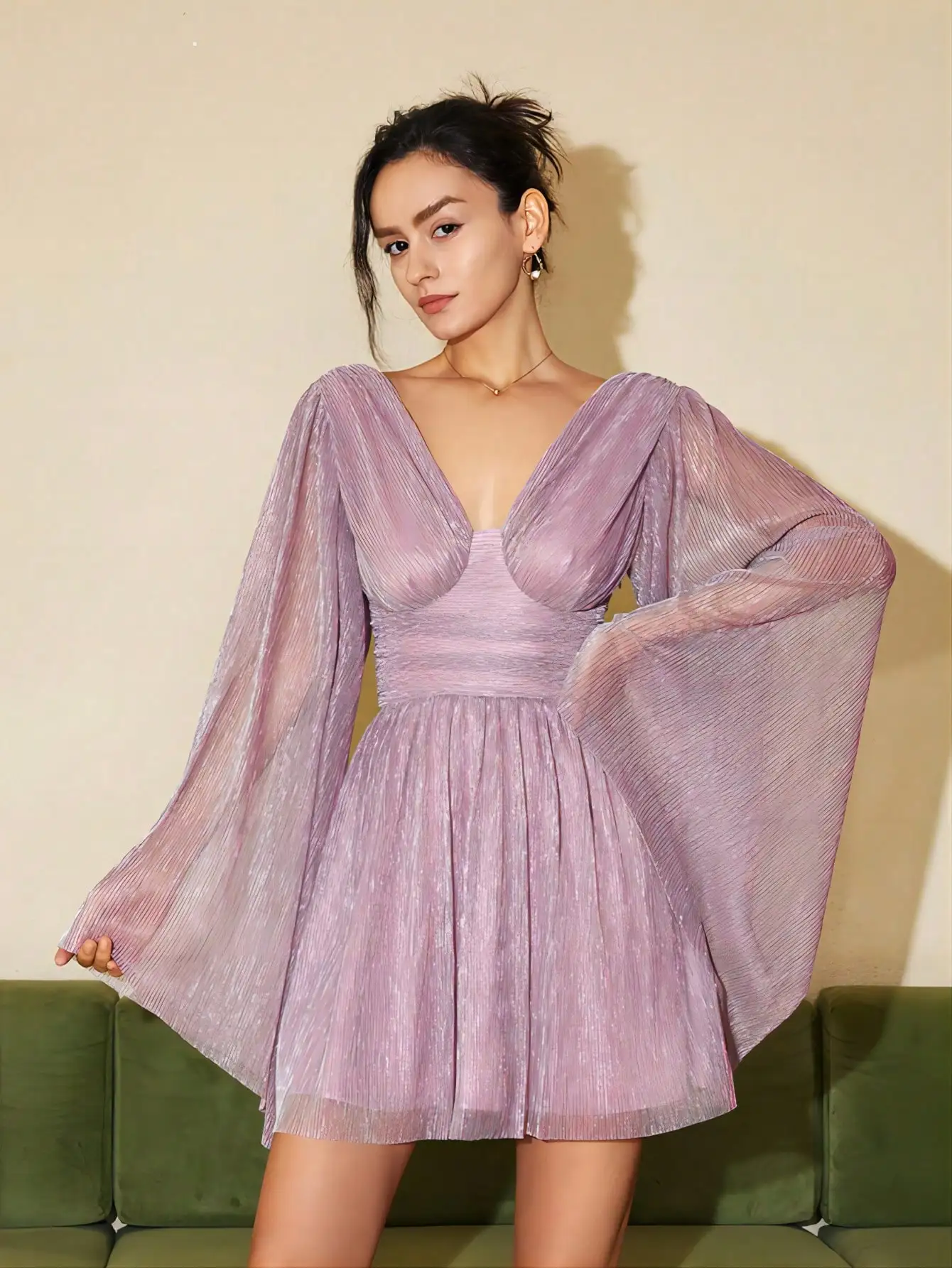 AEL-Lady-Fashion-Casual-Elegant-Sexy-Outfits-Plunging-Neck-Bell-Sleeve ...