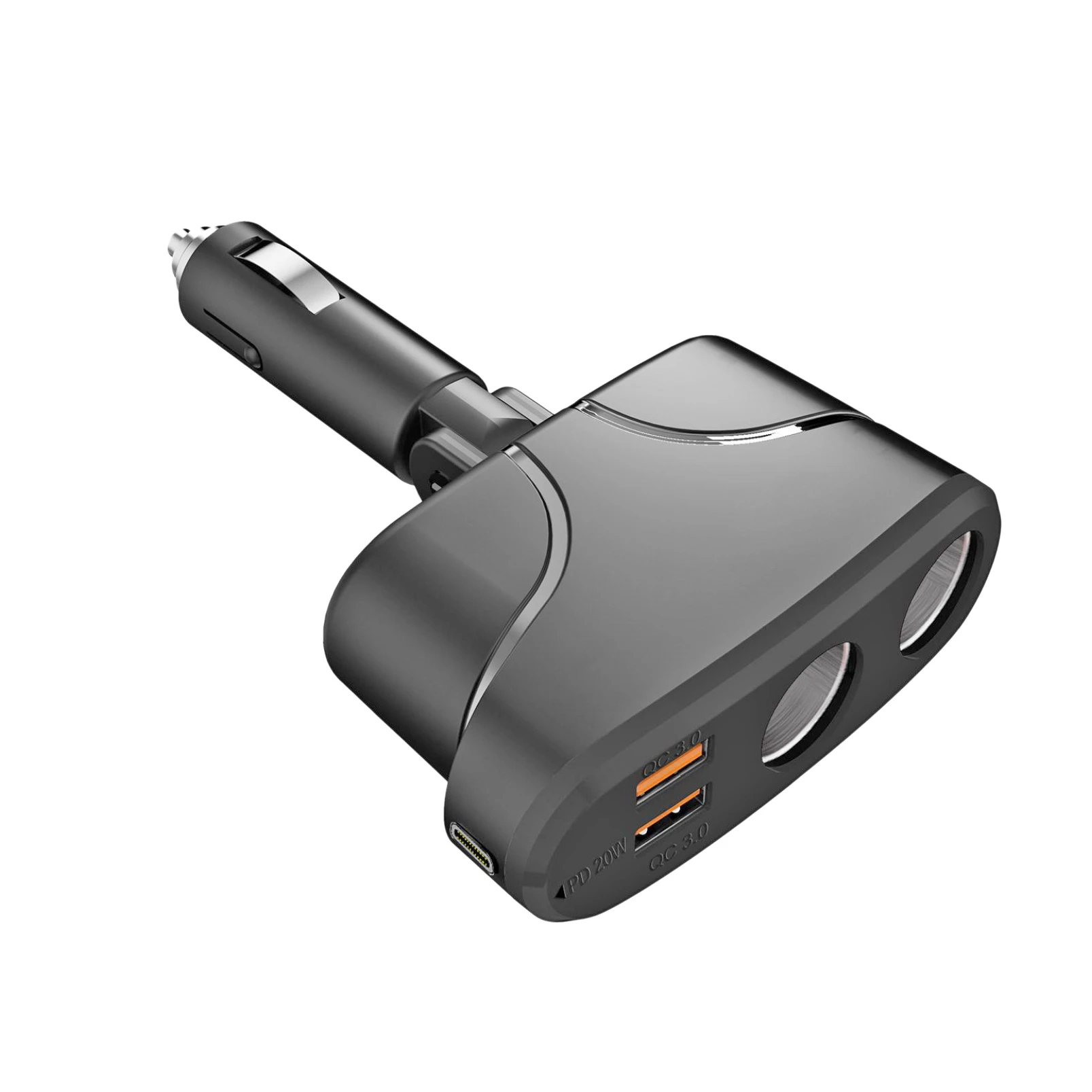 

Car Charger Dual Cigarette-Lighter Splitter Dual QC 3.0 USB Fast Charging Type-C Ports Socket Adapter for Phone DashCam