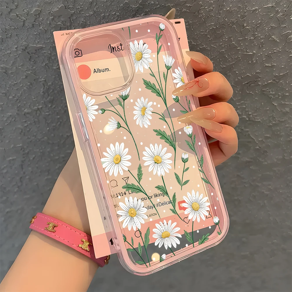 Fresh Daisy Floral Pattern Clear Phone Case - Candy Color Soft Cover