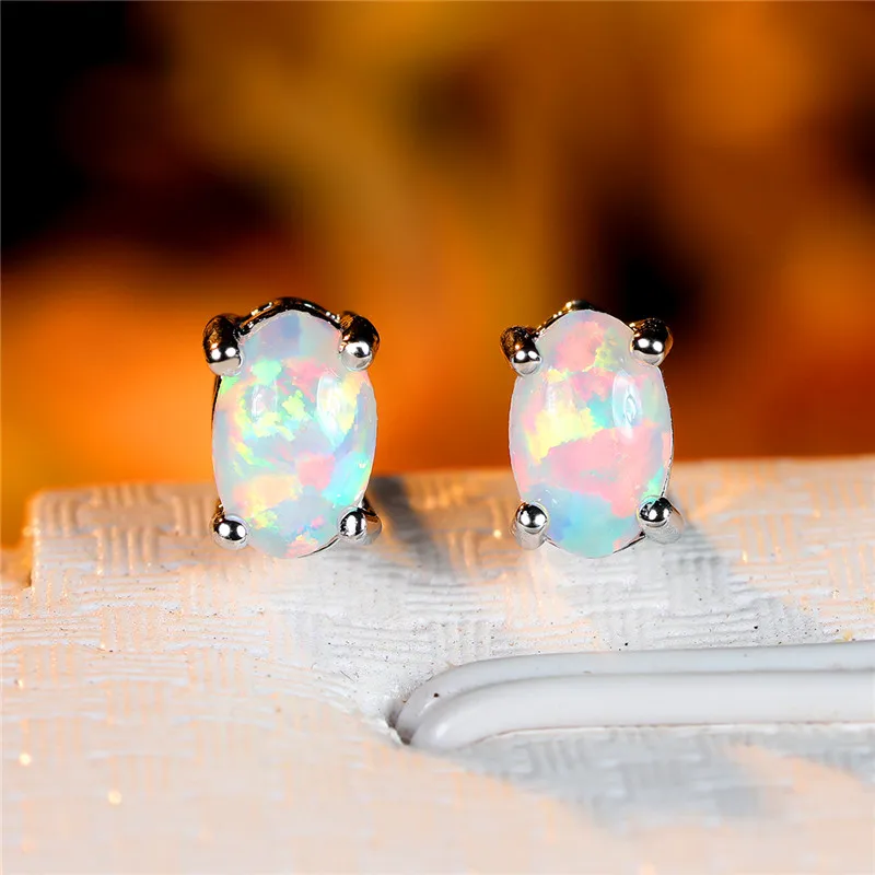 Boho Female White Blue Fire Opal Stone Earrings Fashion Yellow Gold Color Wedding Jewelry For Women