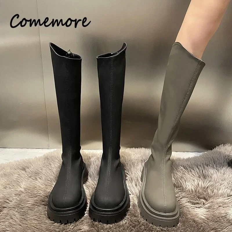 

Comemore Fashion Back Zippers Long Knight Booties Ladies Thick Sole Girl Shoes Demi-season Platform Winter Woman Knee-high Boots