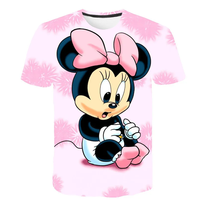 

2023 Summer Children Boys Short Sleeve 3D T-shirts Cartoon Mickey Minnie Mouse Girls 1-14 Years Kids Baby Boys Tees Clothes