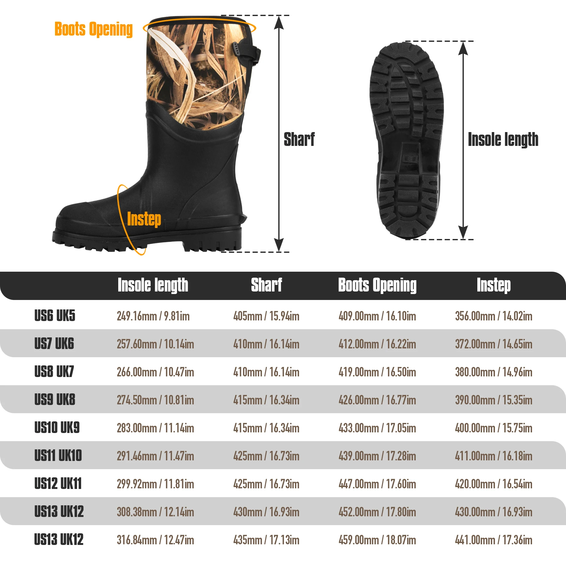 GUGULUZA Camouflage Rain Boots-High Rubber Waterproof Rainshoes Outdoor Anti-Slip Hunting Long Boot Neoprene Fishing Boots