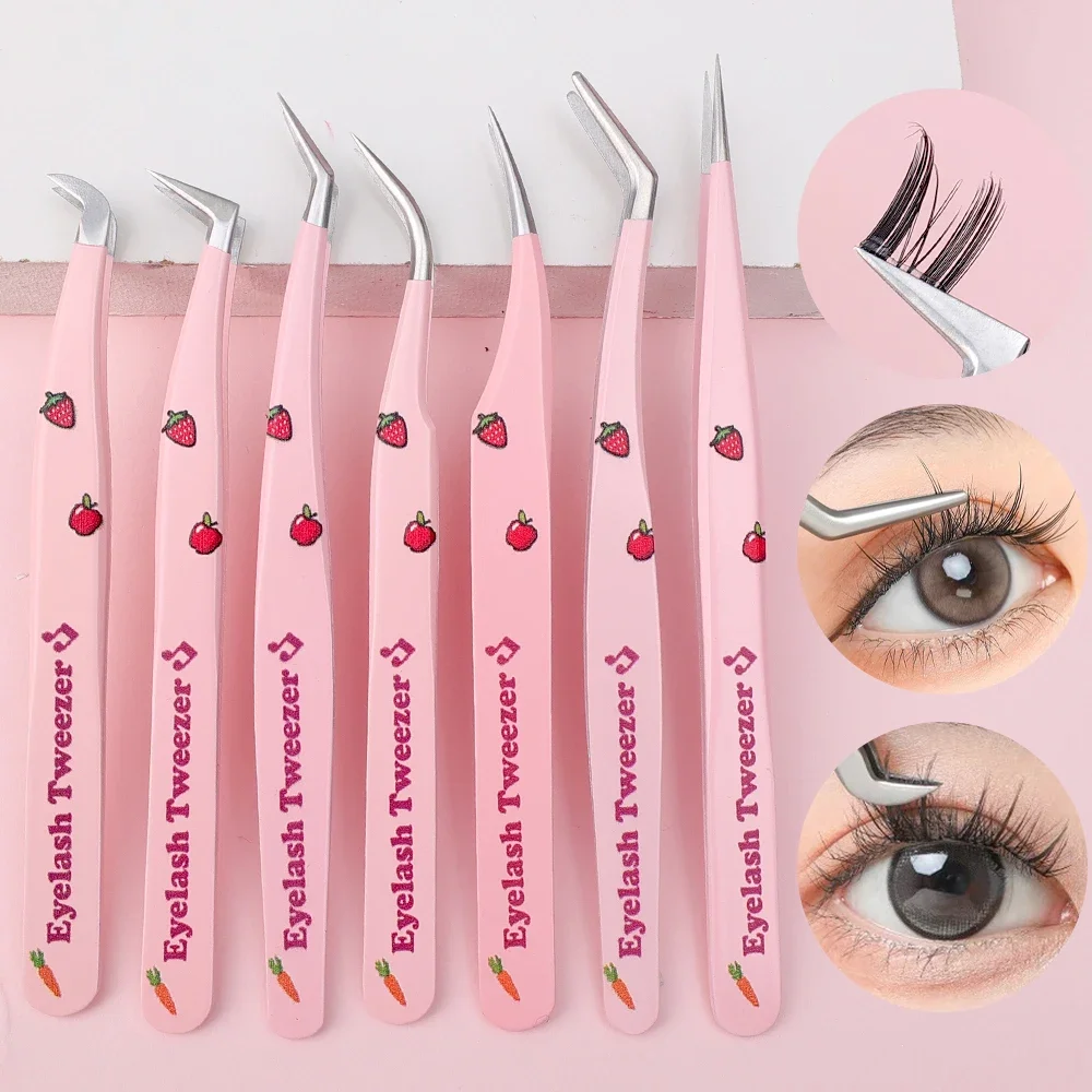 7styles Professional Eyelash Tweezers Stainless Steel Curved 3D Lashes Extension Makeup Tools Anti-static False Eyelashes Pincet 3
