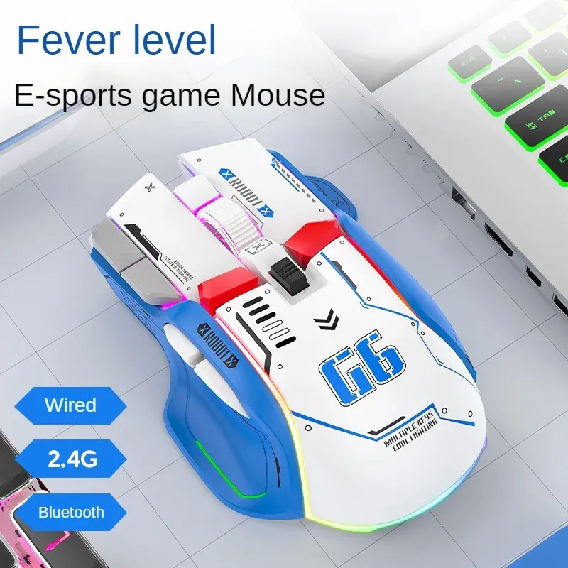 Free Wolf G6RGB Wireless Rechargeable Bluetooth Tri-Mode Gaming Mouse Desktop Computer Laptop Accessories Mechanical Mouse