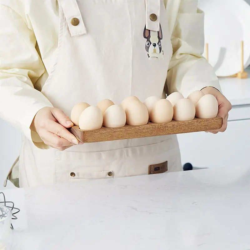 12Grid Wooden Egg Tray Rack Egg Storage Fresh-Keeping Box Tray Refrigerator Multi-Compartment Egg Rack Double Row Egg Duck Tray