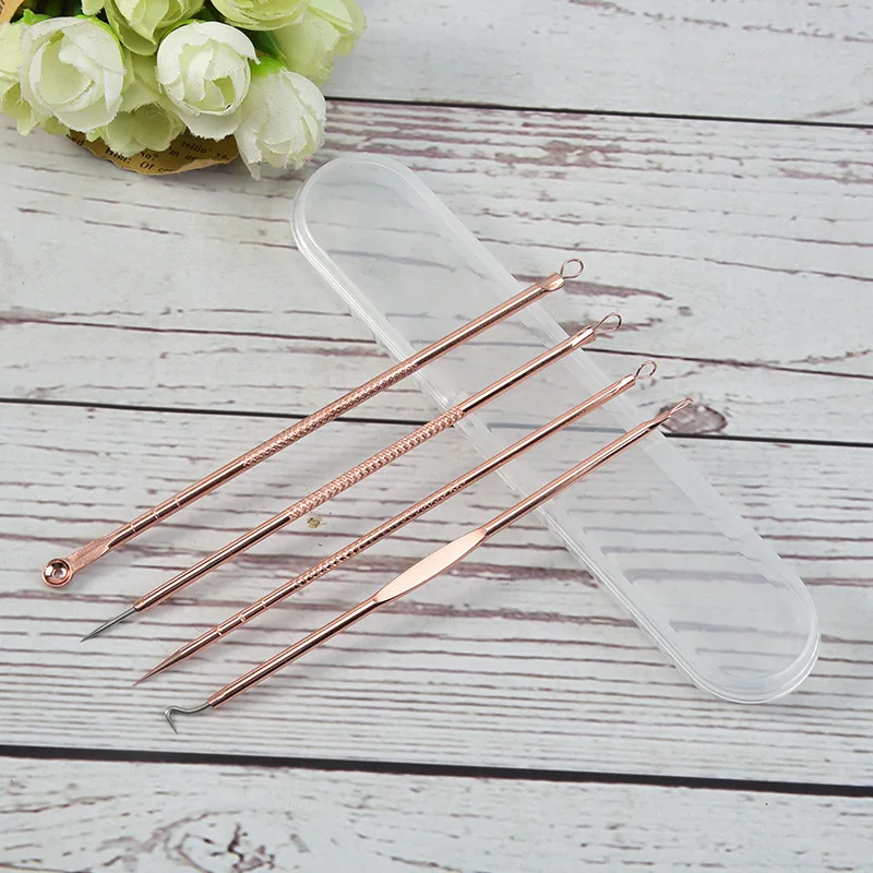 4PCS Acne Blackhead Comedone Black Spot Pimple Blemish Remover Skin Care Needle Facial Pore Cleanser Hook Beauty Cleaning Tool