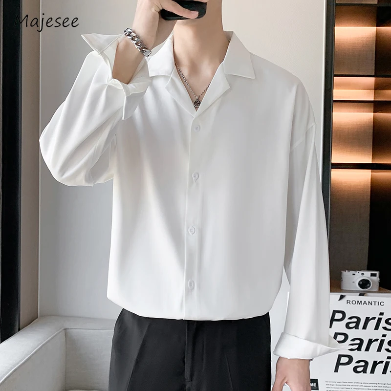 

S-4XL Shirts Men Leisure Korean Commuting Style Daily Simple Lapel Draping Comfortable Handsome Stylish Long Sleeve Baggy Chic