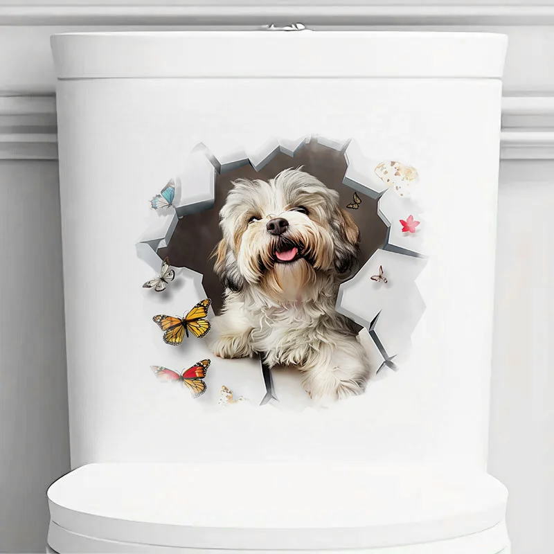 T2262# Lhasa Apso Toilet Stickers Decoration for Living Room, Wall, Bedroom, and Home Decor Car Decals Self-Adhesive