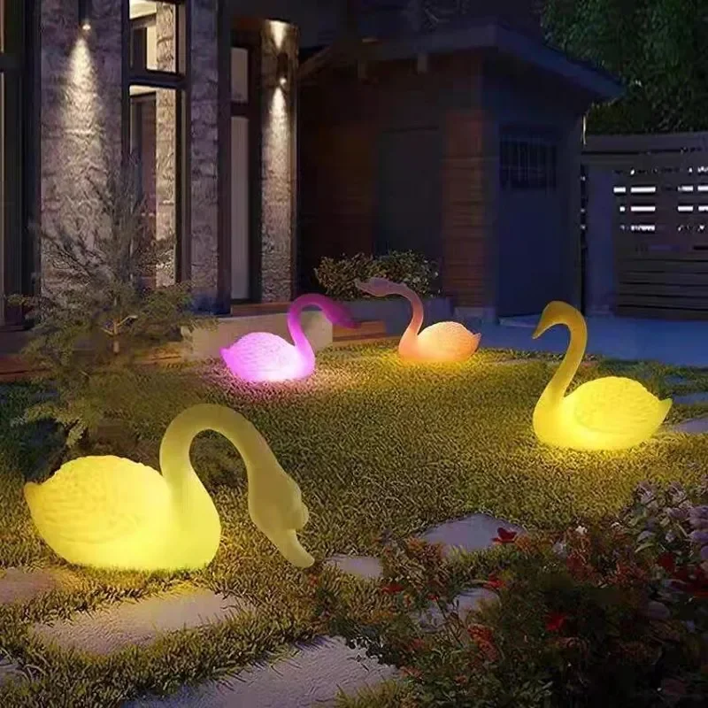 New Rechargeable Led Swan Colorful Outdoor Courtyard Decoration Light Waterproof Garden LED Patio Walkway Light Landscape Lamp