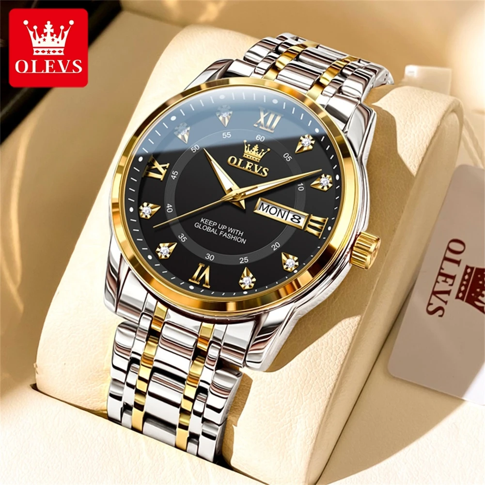 Olevs New Original Fashion Quartz Men Watch Acciaio Inossidabile Diamond Dial Waterproof Luminous Date Men Watch Relogio Masculino