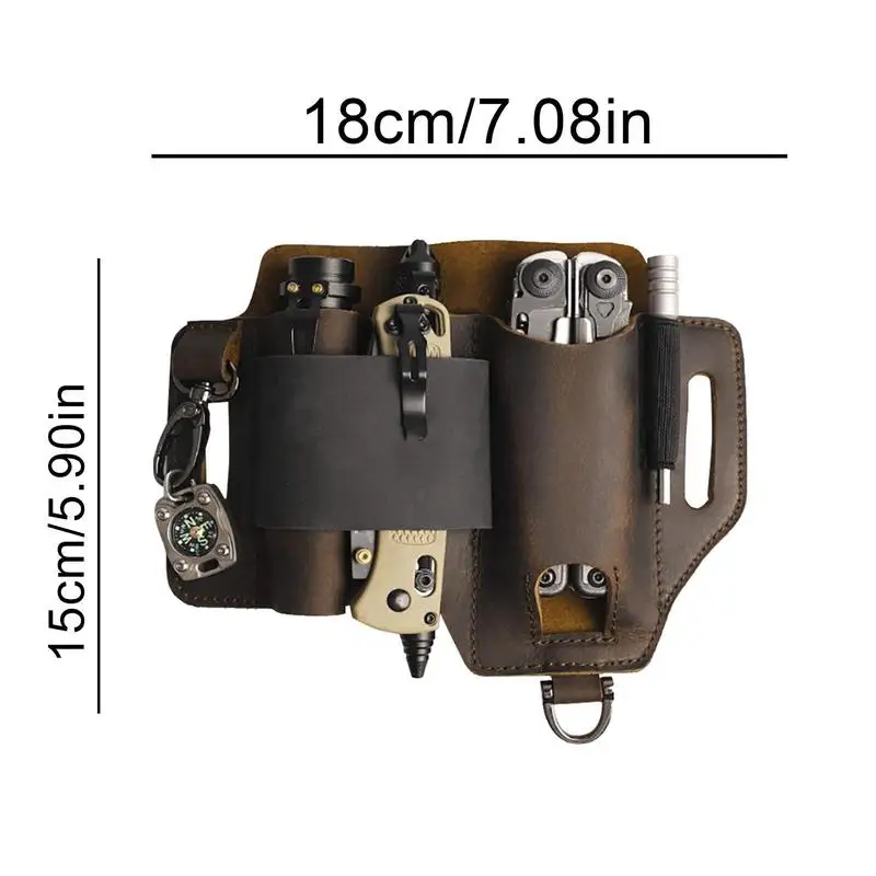 Men Leather EDCs Organizer Sheath EDCs Belt Sheath Pocket Organizer Leather Pouch With Pen Holder For Flashlight Knives Car Key 6