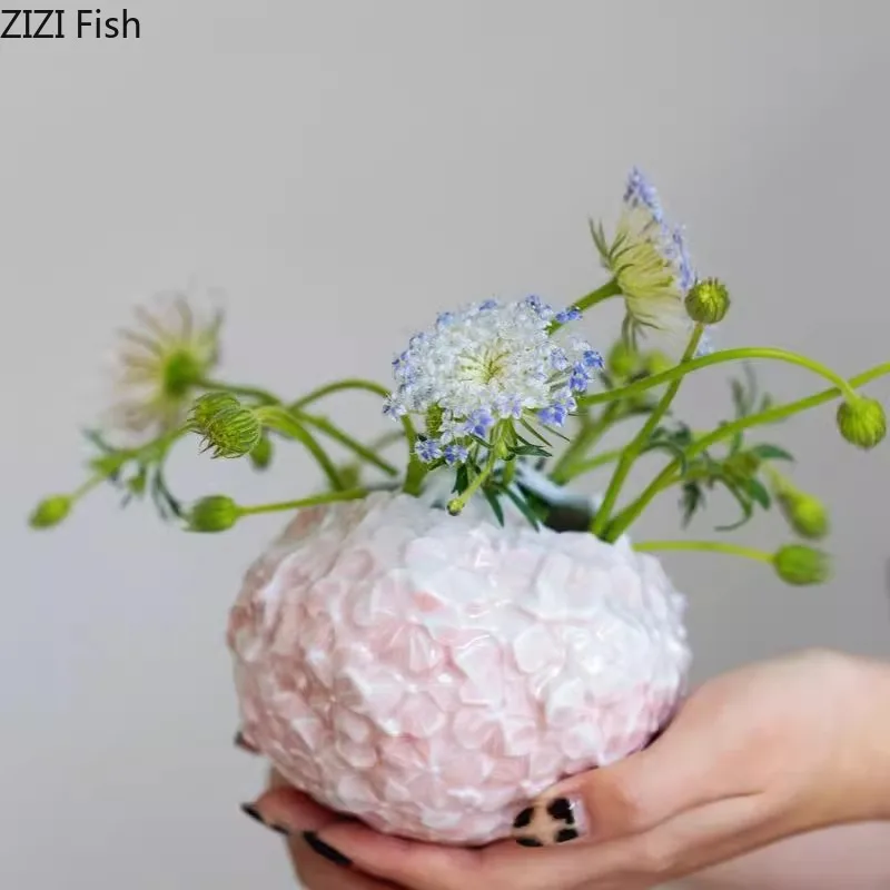 Flower Hydrangea Ceramic Vase Desk Decoration Flowers Arrangement Artificial Flower Decorative Floral Vases Room Aesthetic Decor 5