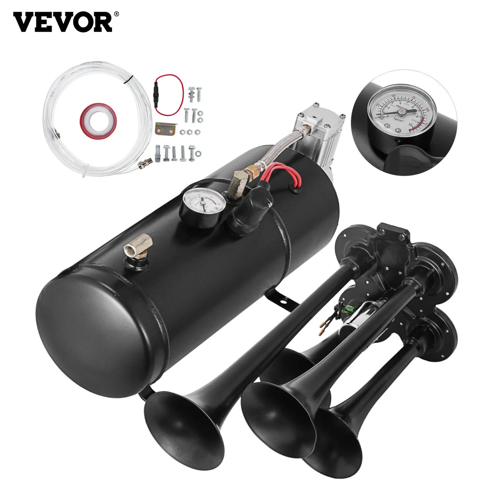 VEVOR Train Horn Kit 4 Trumpet 12V Train Air Horn 150 Decibels