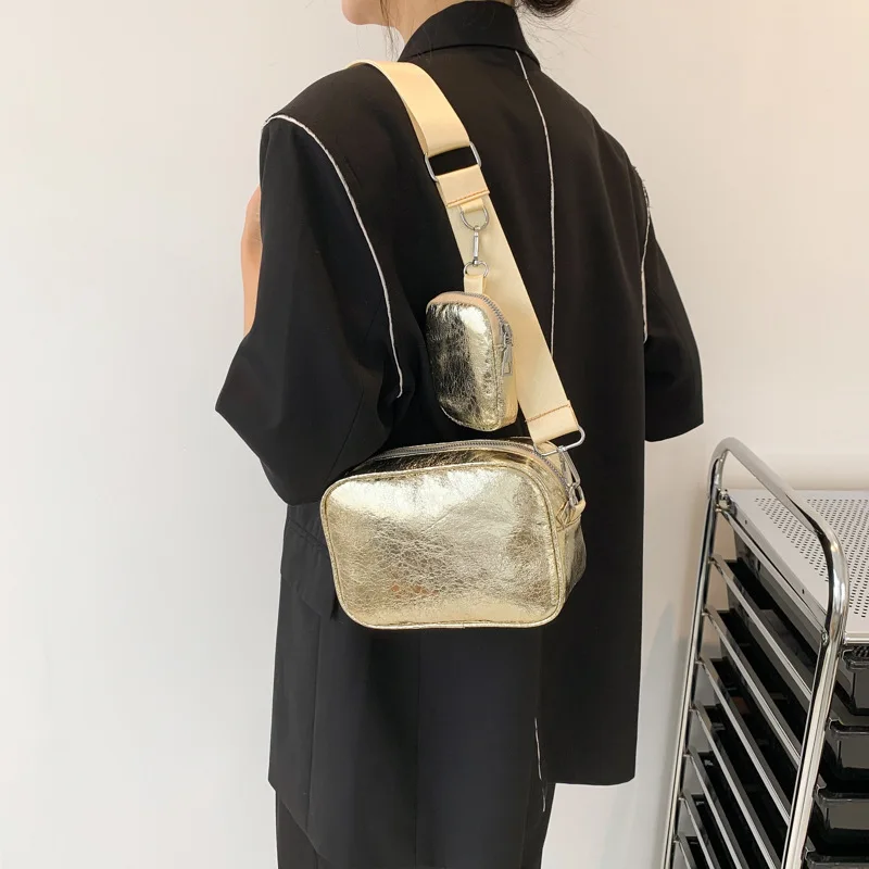 Simple Wide Strap Designer Handbags Purse PU Leather Women's Crossbody Bags 2pcs Luxury Brand Solid Color Shoulder Bag